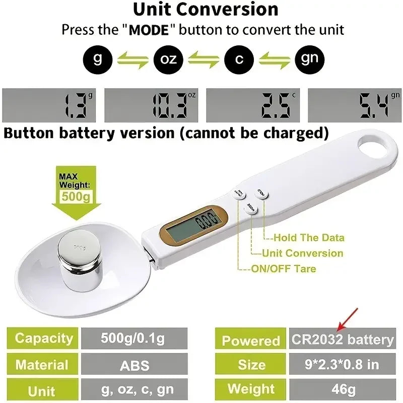 Spoon Scale, Food Scale, 500g LCD Digital Measurement, Food Digital Spoon Scale, Mini Kitchen Tools, Milk Powder Scale